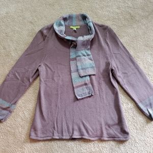 SIGRID OLSEN silk angora rabbit hair sweater taupe blue scarf neckline